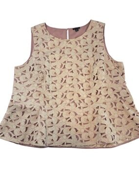 Ann Taylor Taupe Sleeveless Cut Out Floral Peplum Blouse Top XXL Like New